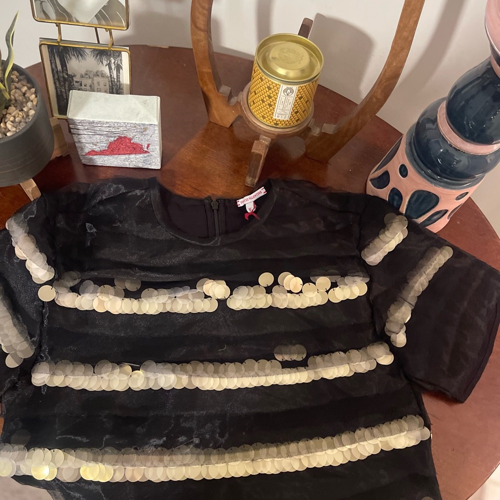 Frances Valentine Laine Black & Gold Textured Mesh Sequin Top NYE Night Out - Picture 12 of 17